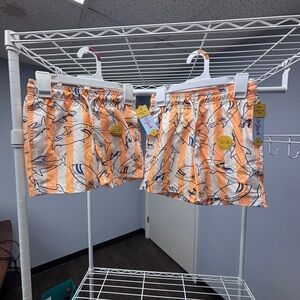 NWT Cat & Jack Irish Twin 4/5yo & 6/7yo JAWS Orange & White Striped Swim Shorts